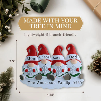 Gnome Family of 4 Christmas Ornament - Snowflake