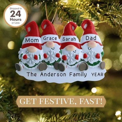 Gnome Family of 4 Christmas Ornament - Snowflake