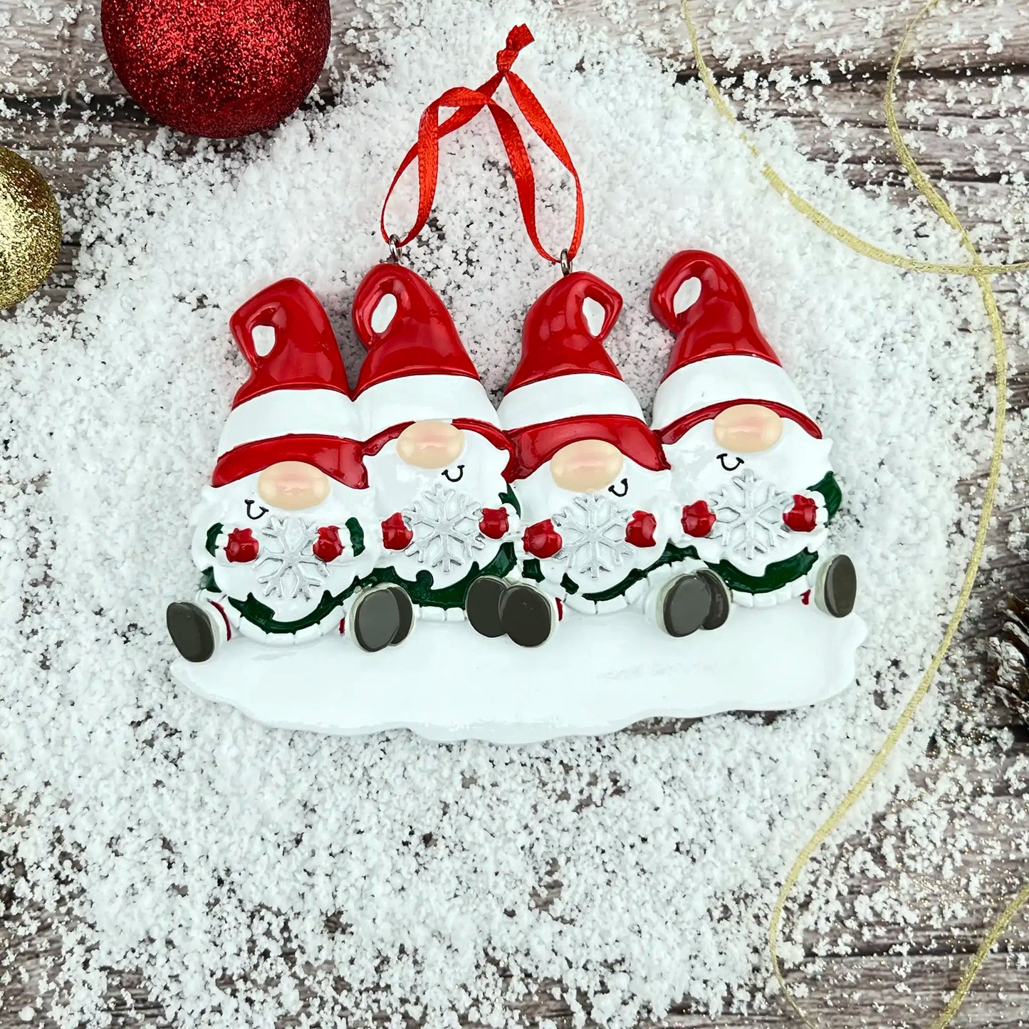 Gnome Family of 4 Christmas Ornament - Snowflake