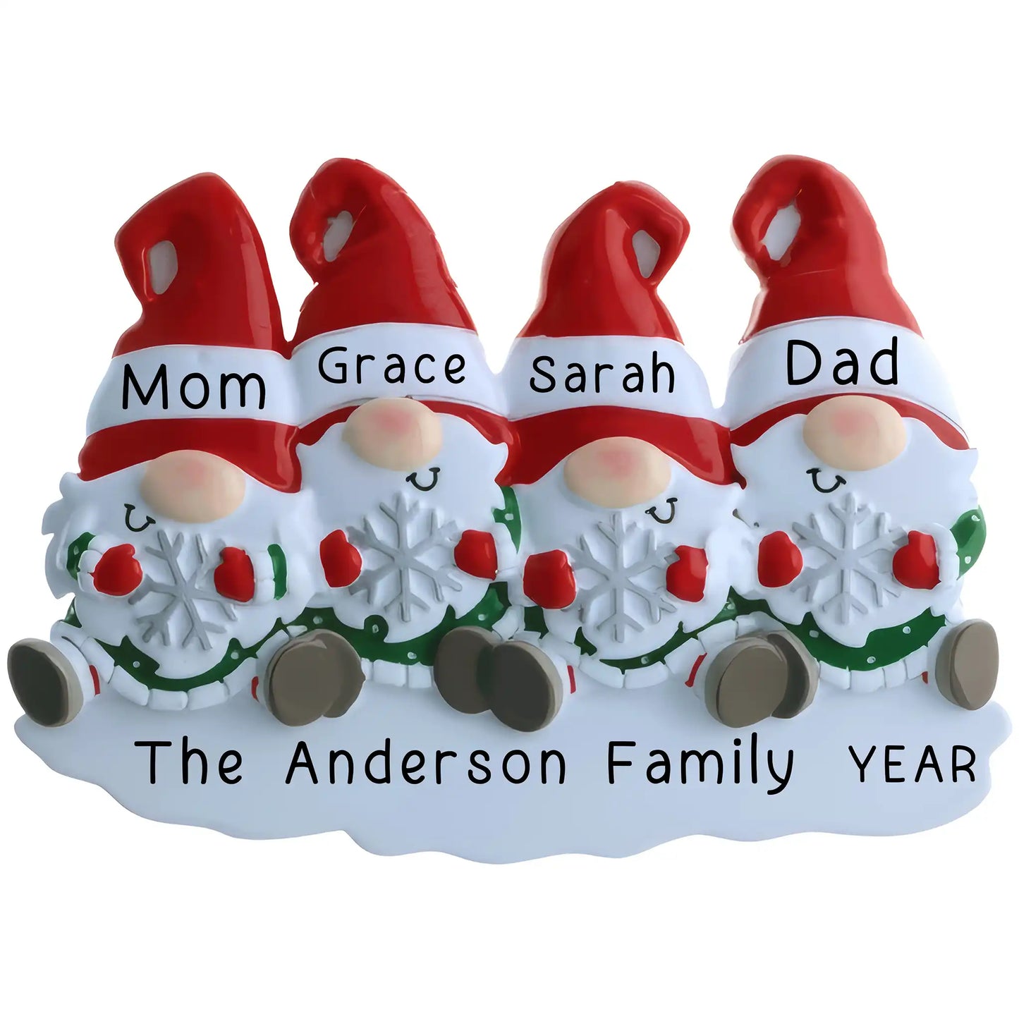 Gnome Family of 4 Christmas Ornament - Snowflake