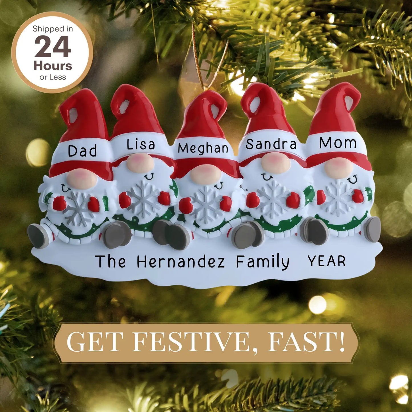 Gnomes Family of 5 Christmas Ornament - Snowflake