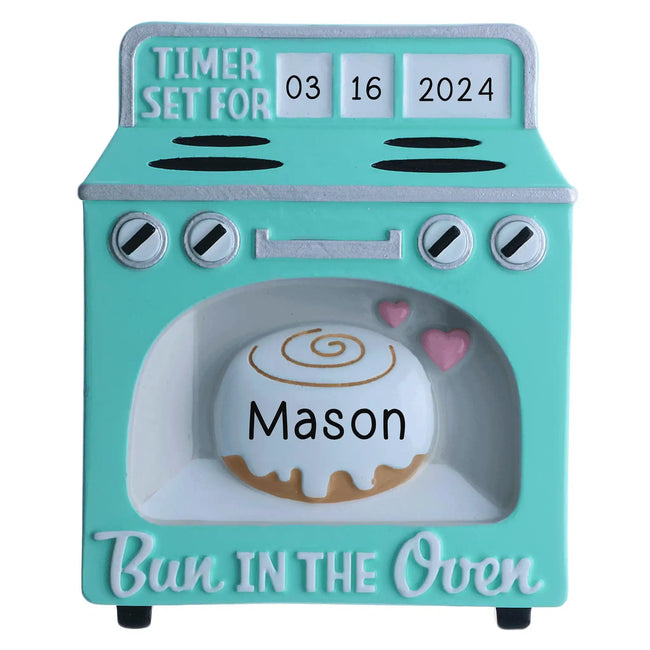 Bun In The Oven Personalized Ornament playful pregnancy announcement ornament featuring bun in the oven design