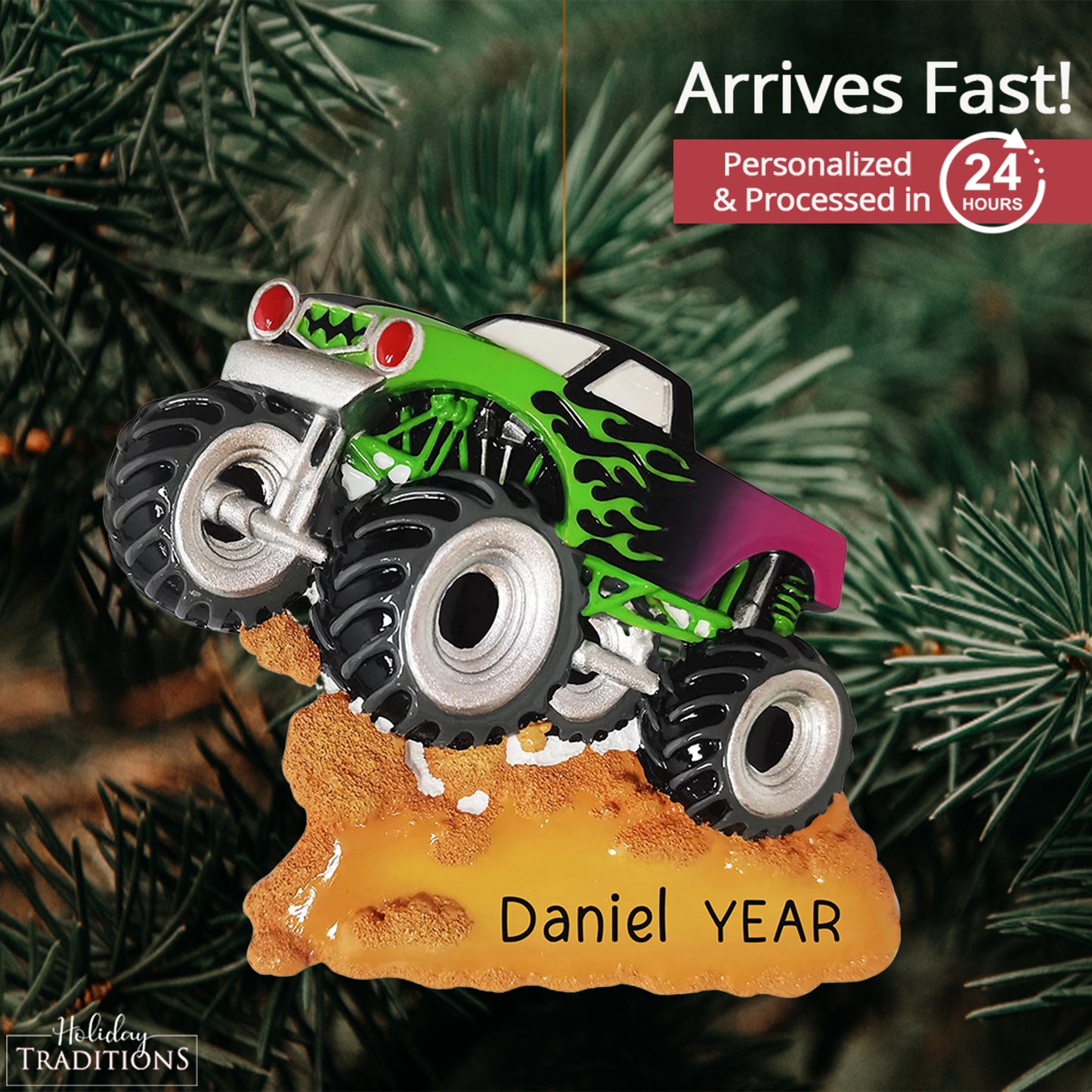 Grave Digger Monster Truck Muddin' Christmas Ornament