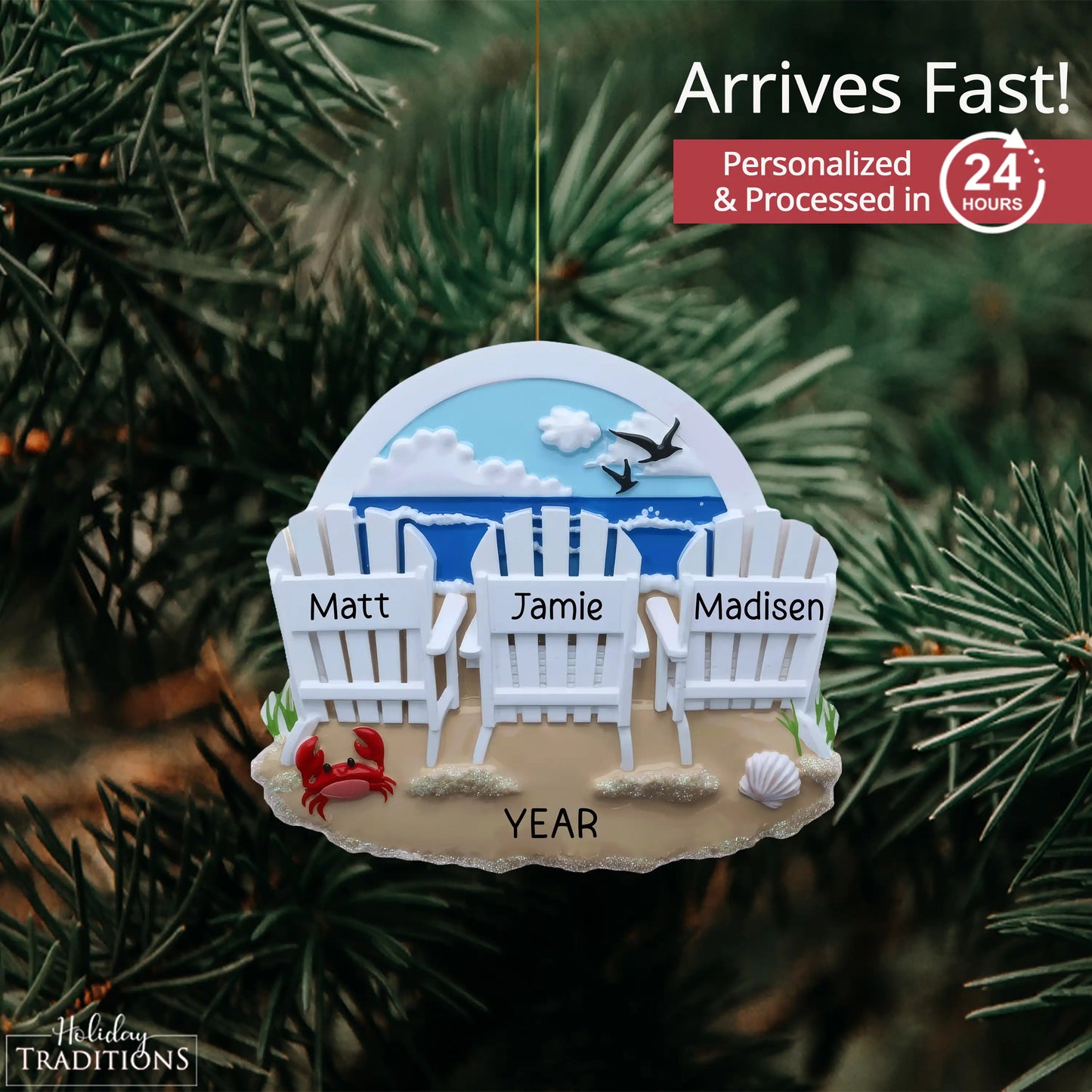 Beach Chair Family of 3 Christmas Ornament