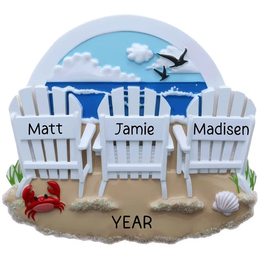 Beach Chair Family of 3 Christmas Ornament