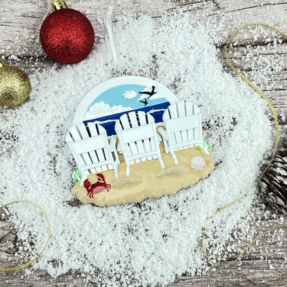 Adorno navideño de familia de 3 sillas de playa 
