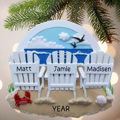Adorno navideño de familia de 3 sillas de playa 
