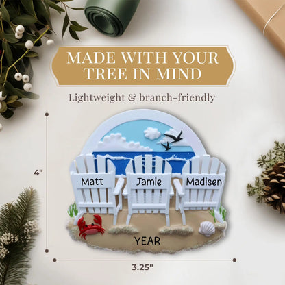 Adorno navideño de familia de 3 sillas de playa 