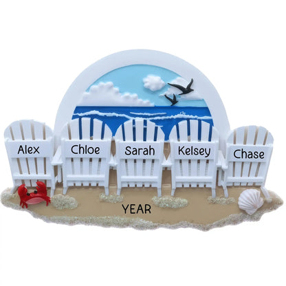 Beach Chair Family of 5 Christmas Ornament