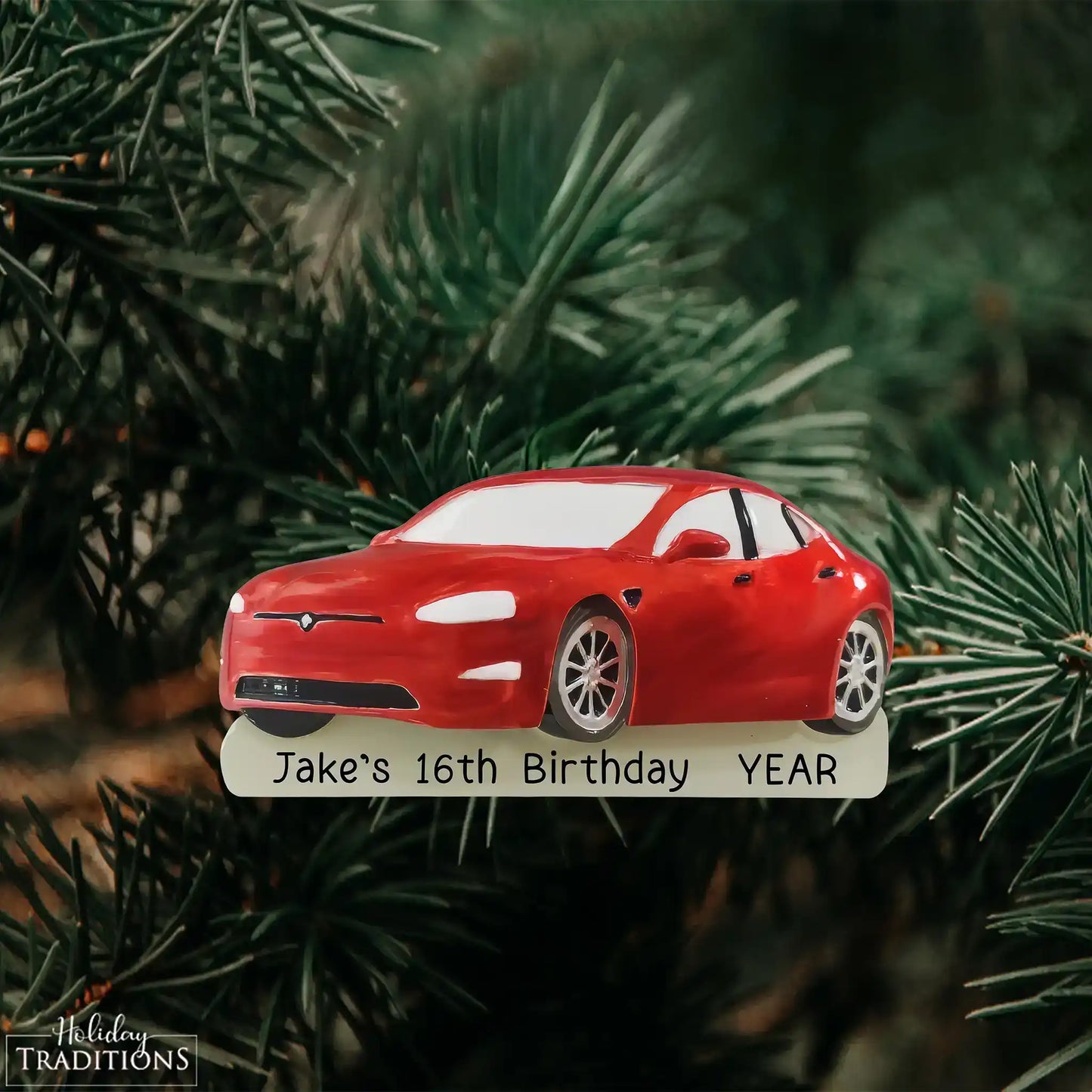 Adorno navideño de coche deportivo rojo 