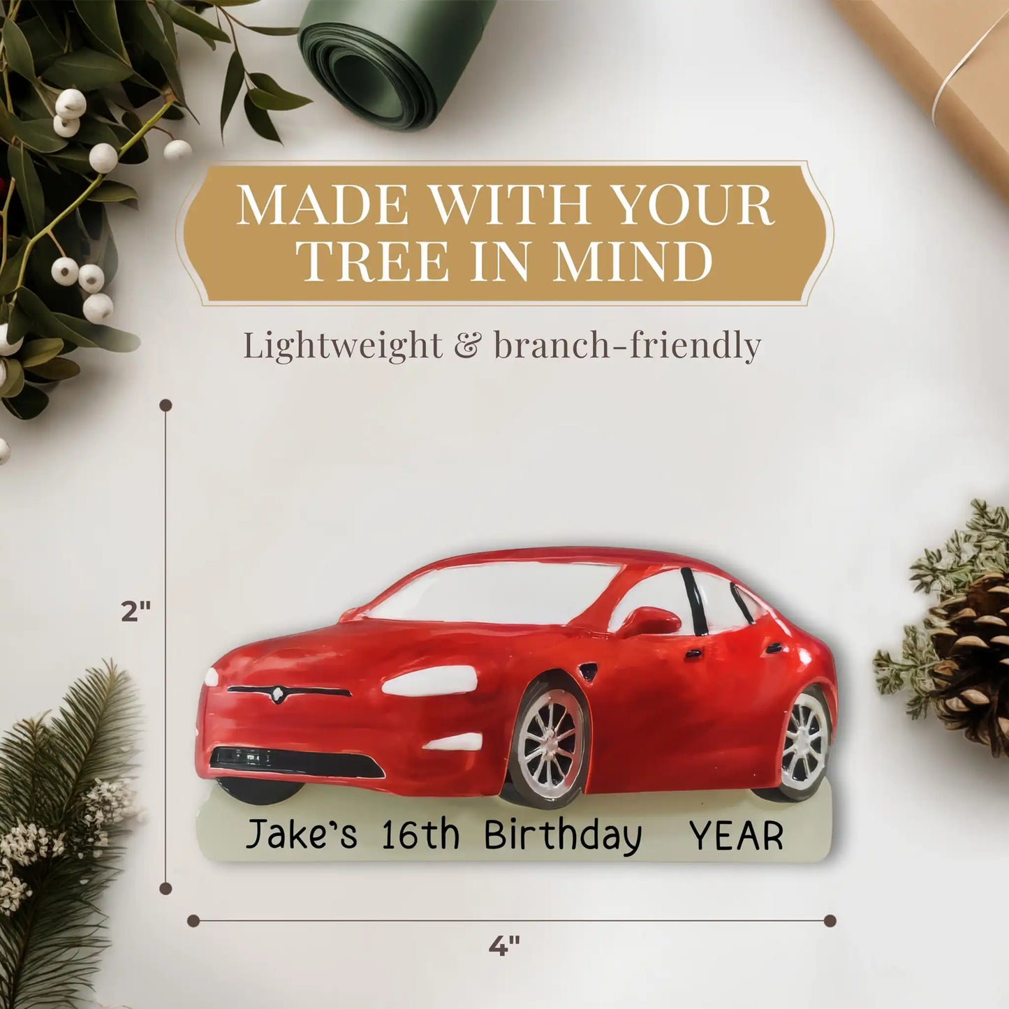 Adorno navideño de coche deportivo rojo 