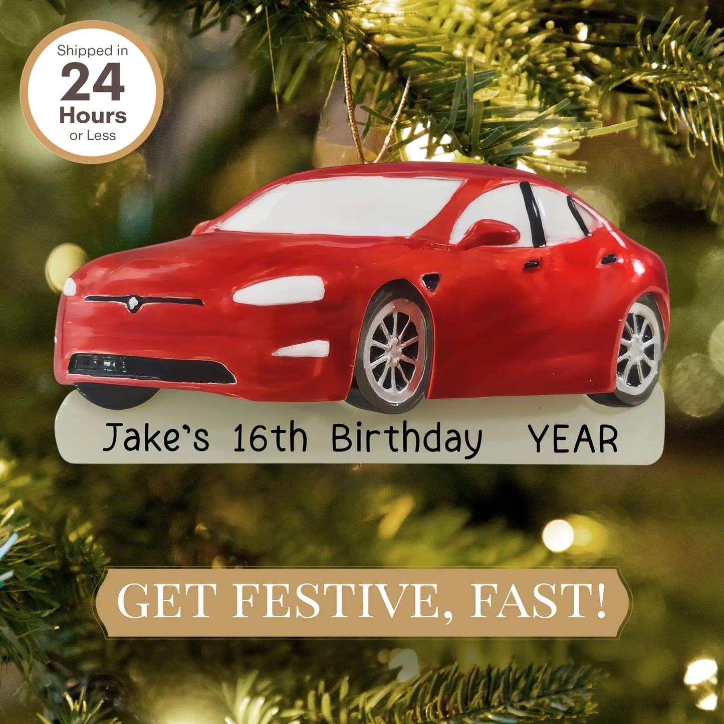 Adorno navideño de coche deportivo rojo 