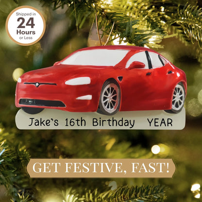 Adorno navideño de coche deportivo rojo 