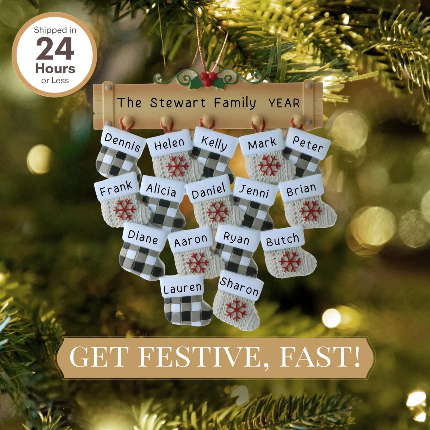 Mantle Family of 16 Christmas Ornament