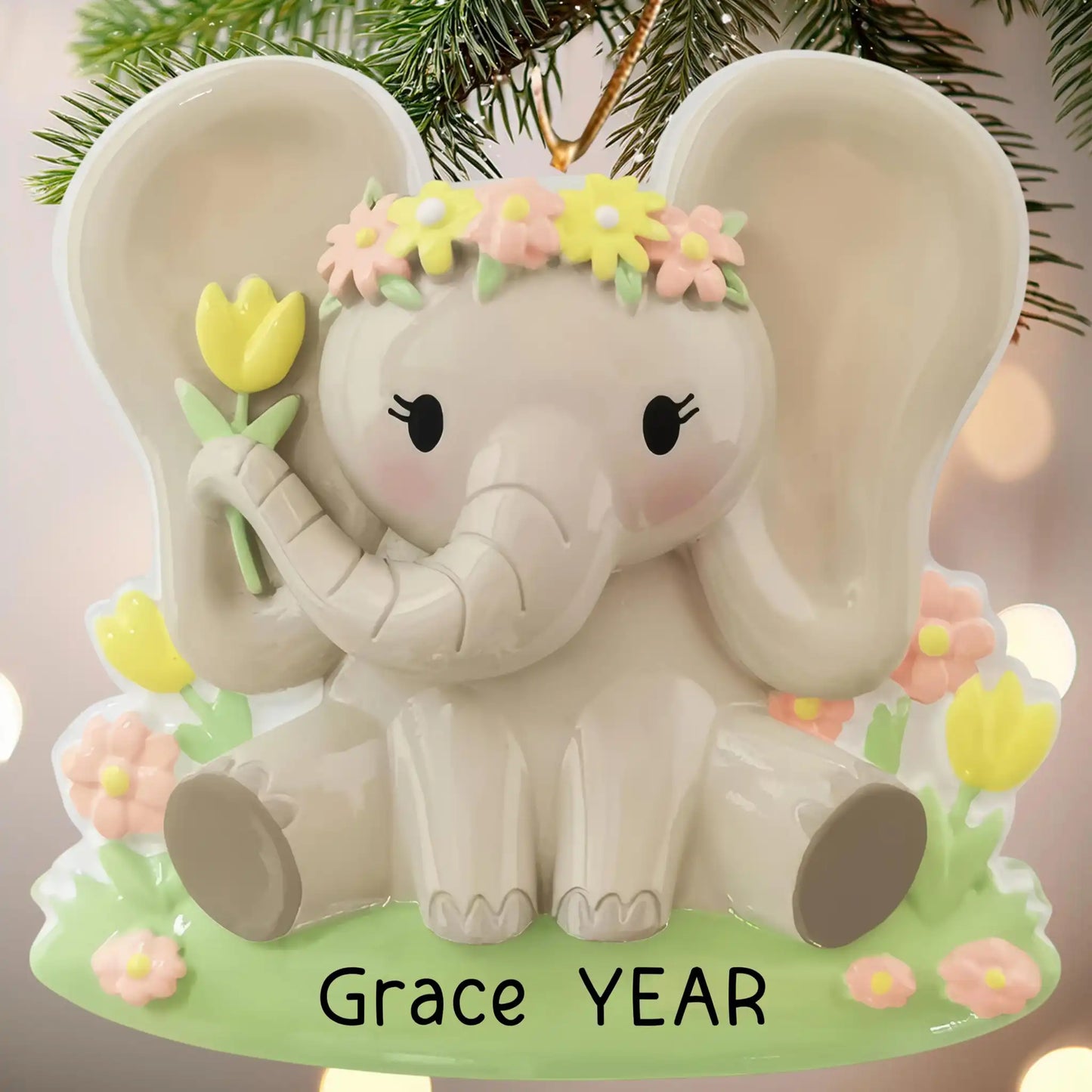 Baby Girl Elephant Christmas Ornament
