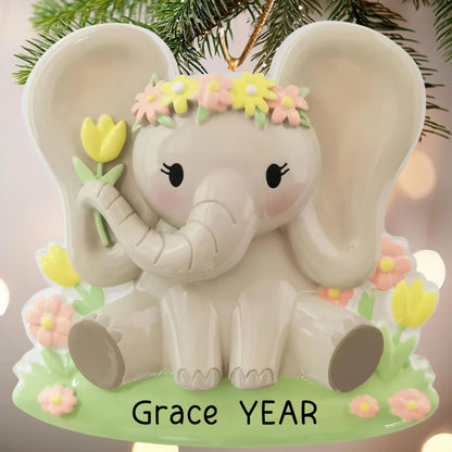 Baby Girl Elephant Christmas Ornament