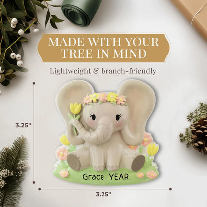 Baby Girl Elephant Christmas Ornament