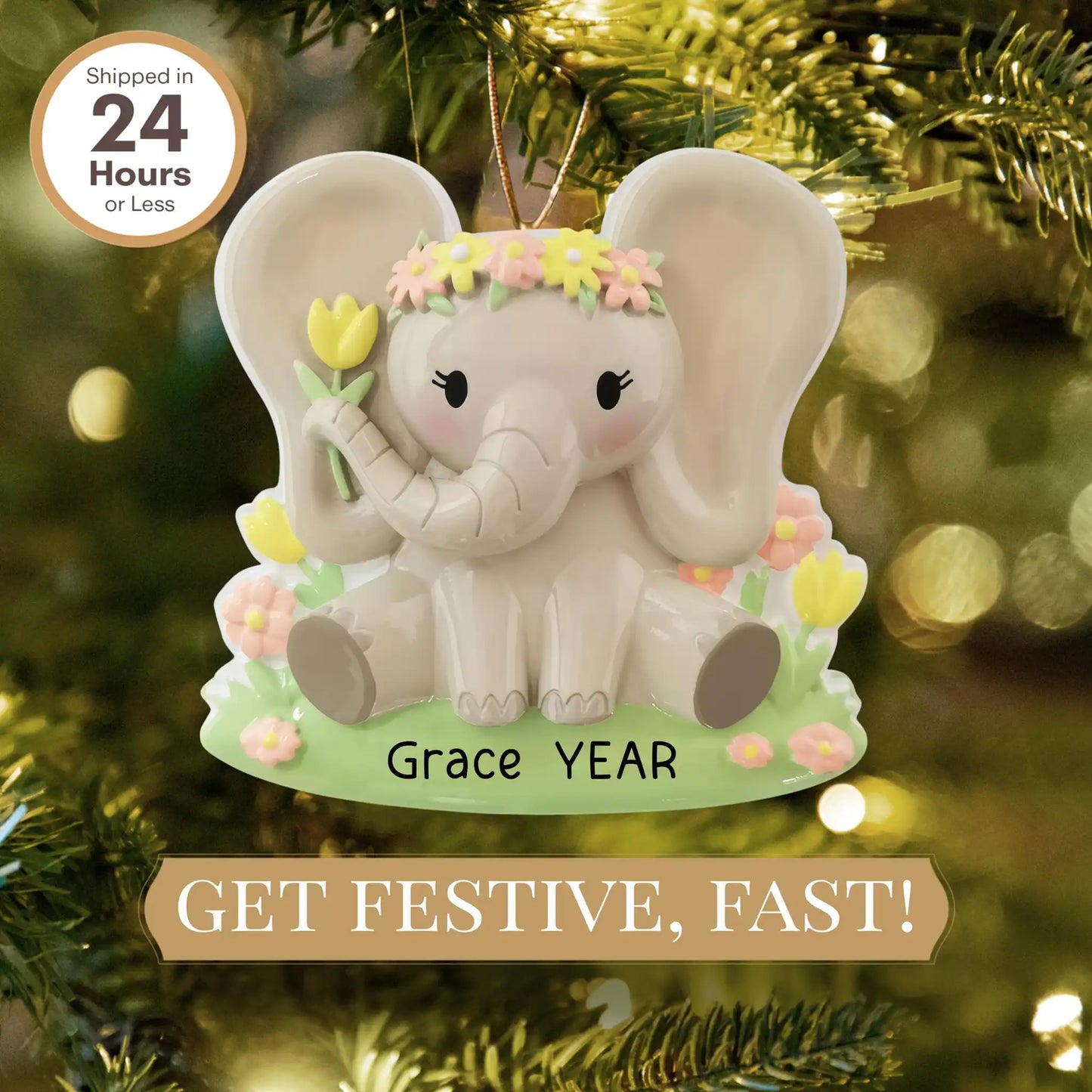 Baby Girl Elephant Christmas Ornament