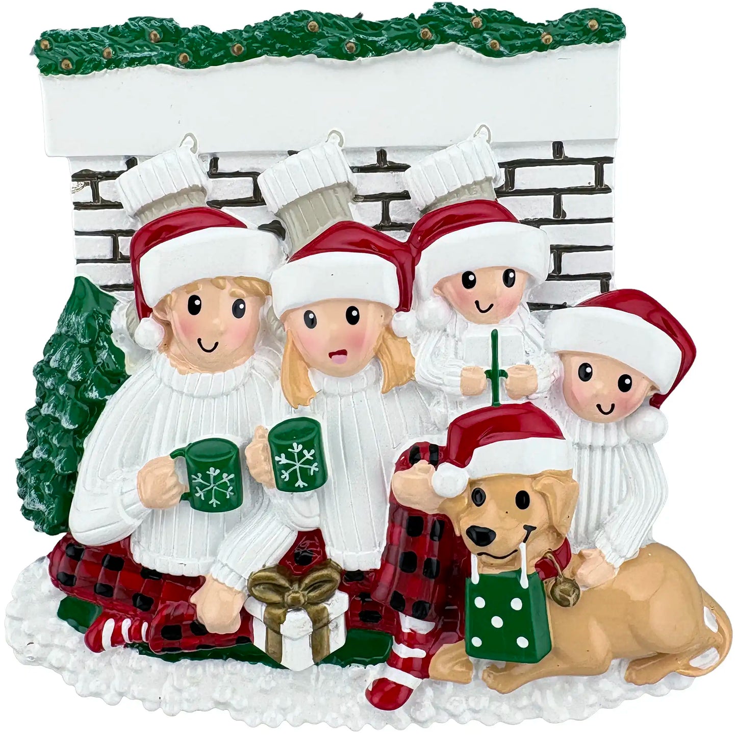Holiday Family of 4 with Dog Personalized Ornament