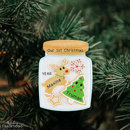 Adorno navideño de pareja en forma de tarro de galletas