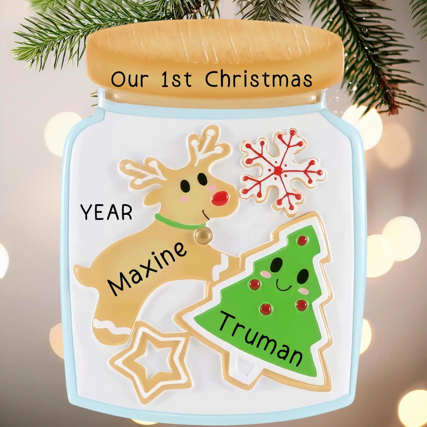 Adorno navideño de pareja en forma de tarro de galletas