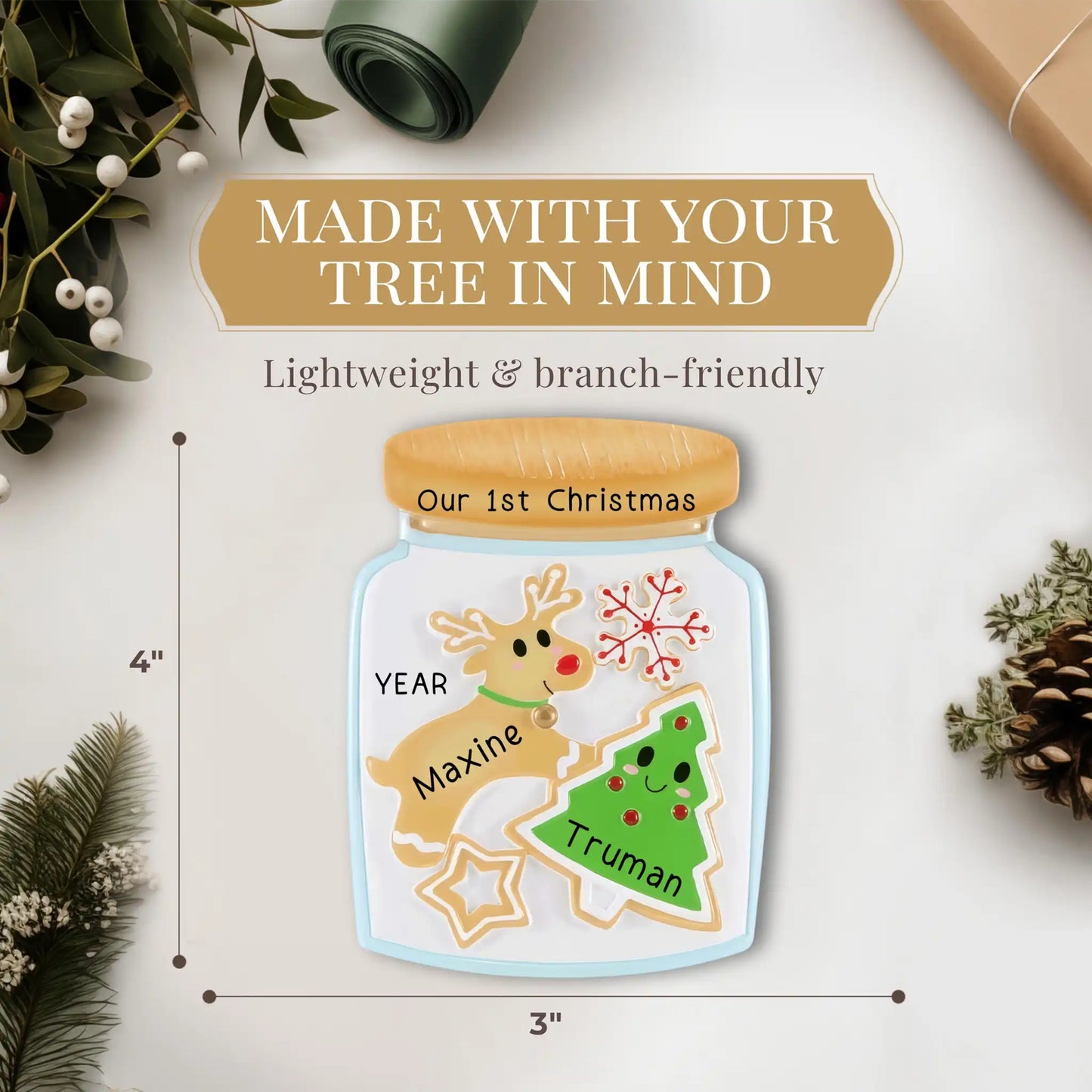 Adorno navideño de pareja en forma de tarro de galletas