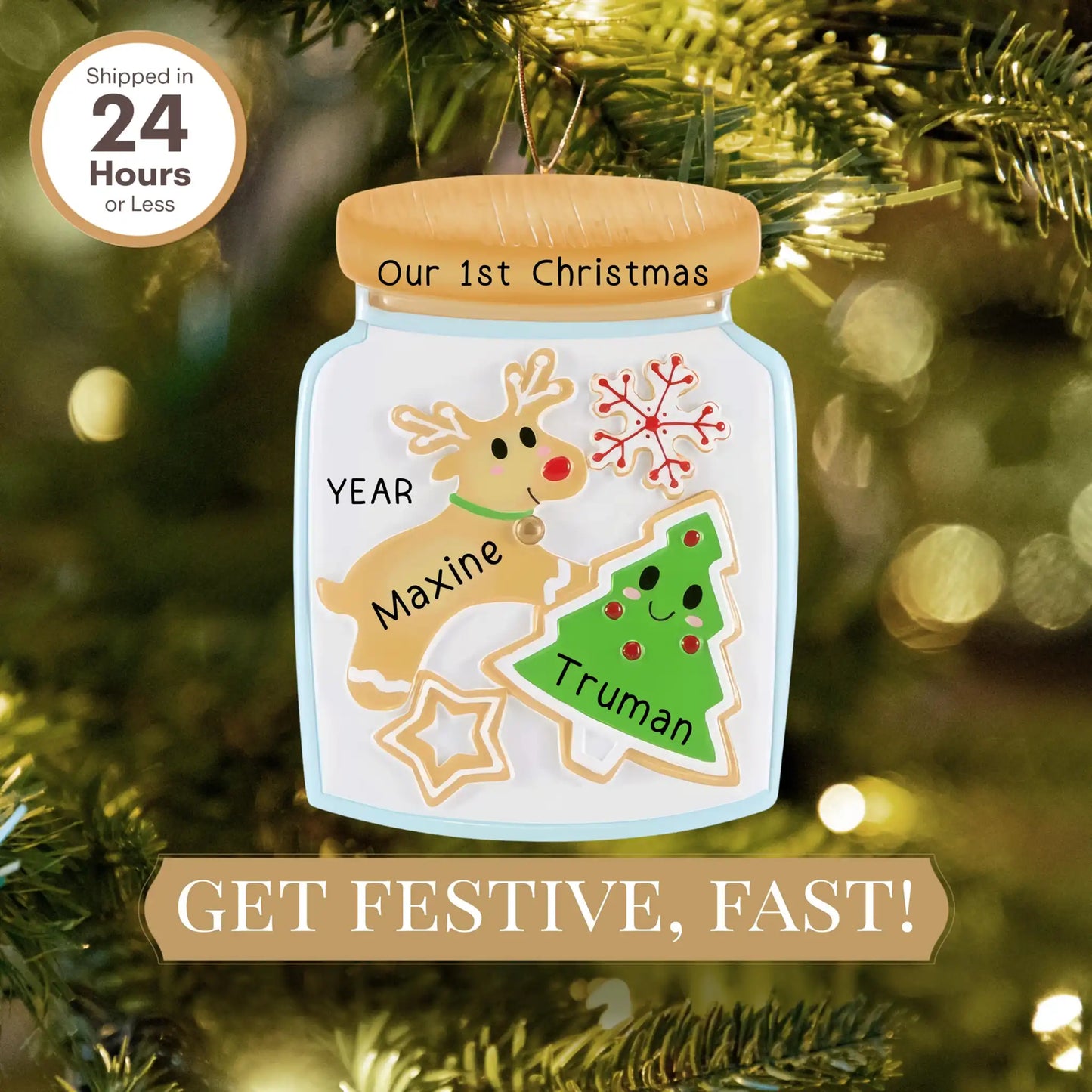 Adorno navideño de pareja en forma de tarro de galletas