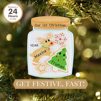 Adorno navideño de pareja en forma de tarro de galletas