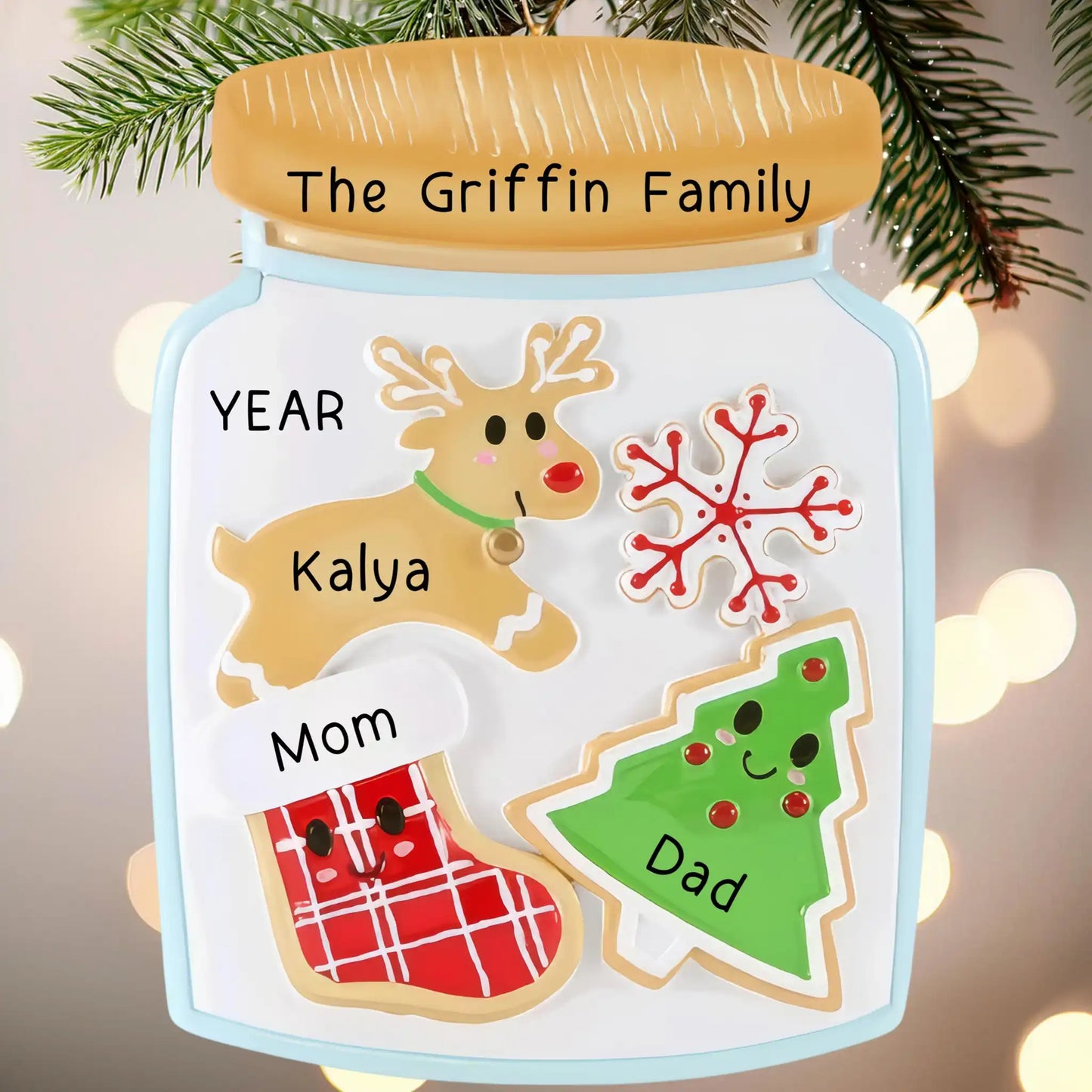Adorno navideño de familia de 3 en forma de tarro de galletas