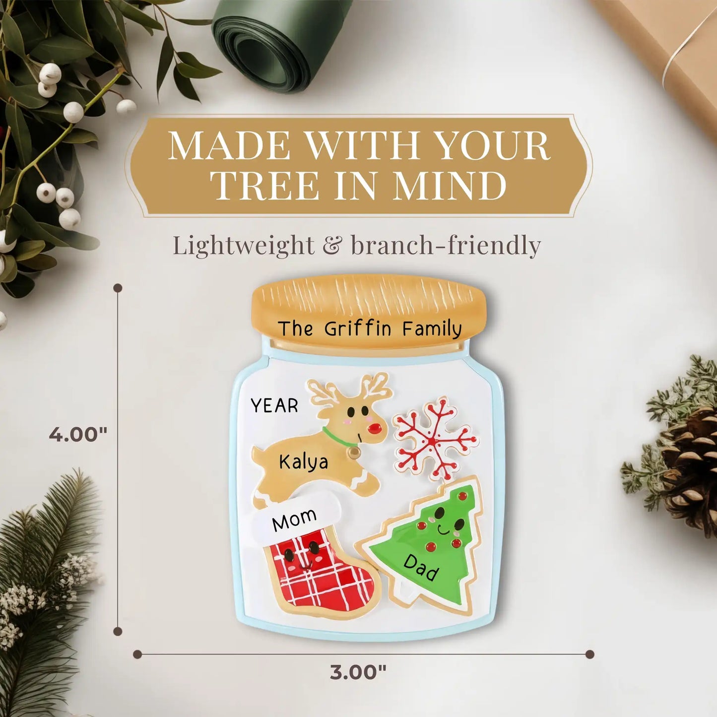 Adorno navideño de familia de 3 en forma de tarro de galletas