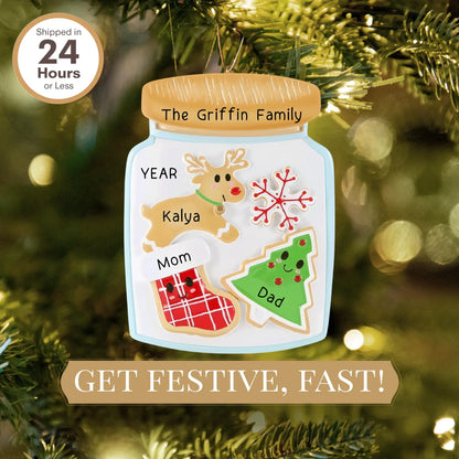 Adorno navideño de familia de 3 en forma de tarro de galletas