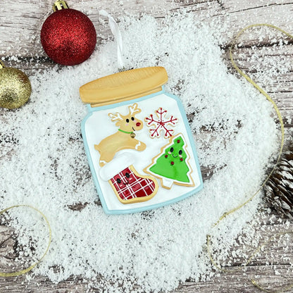 Adorno navideño de familia de 3 en forma de tarro de galletas