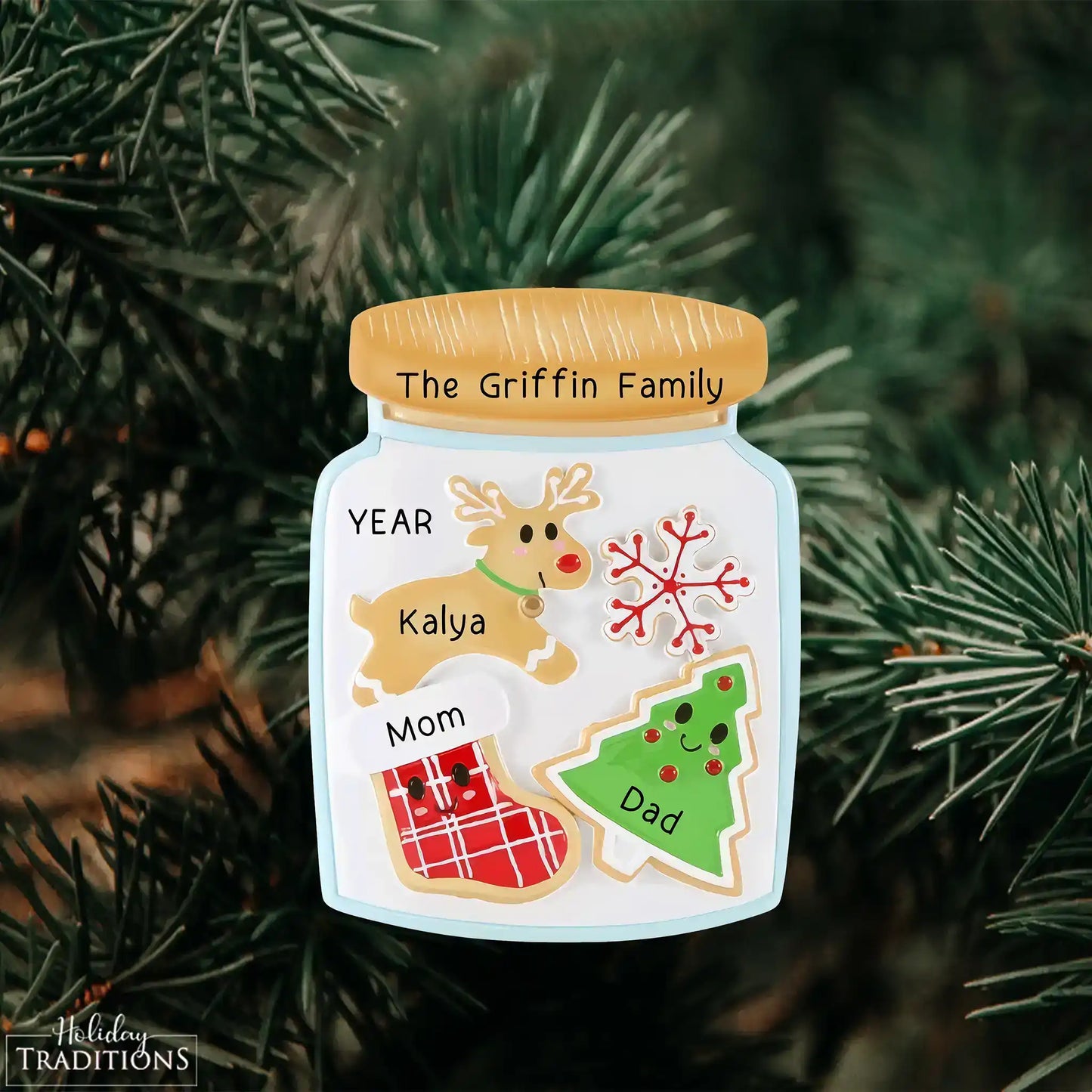 Adorno navideño de familia de 3 en forma de tarro de galletas