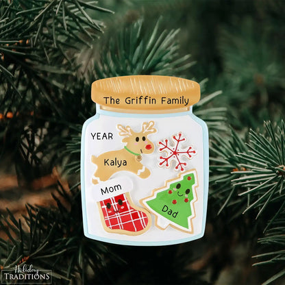 Adorno navideño de familia de 3 en forma de tarro de galletas