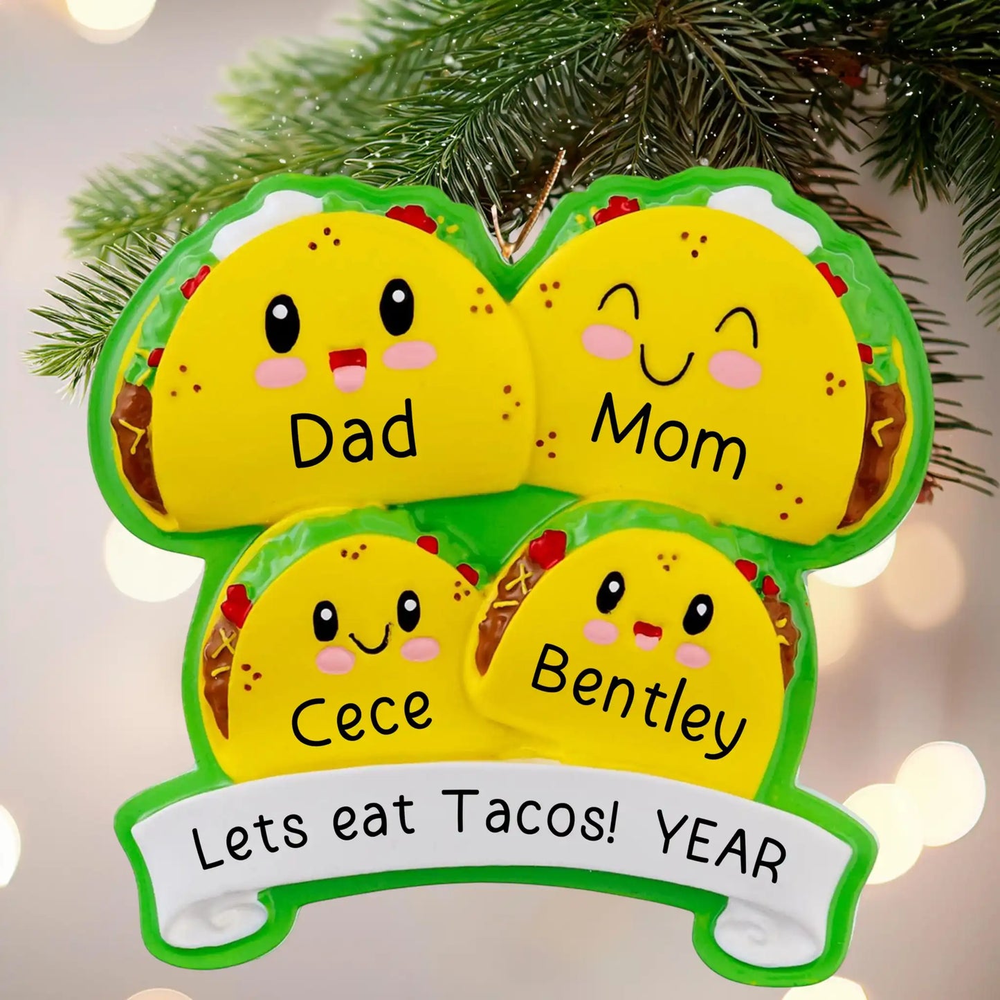 Adorno navideño de la familia Taco de 4