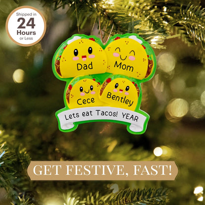 Adorno navideño de la familia Taco de 4
