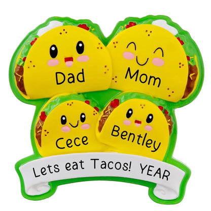 Taco Family of 4 Christmas Ornament