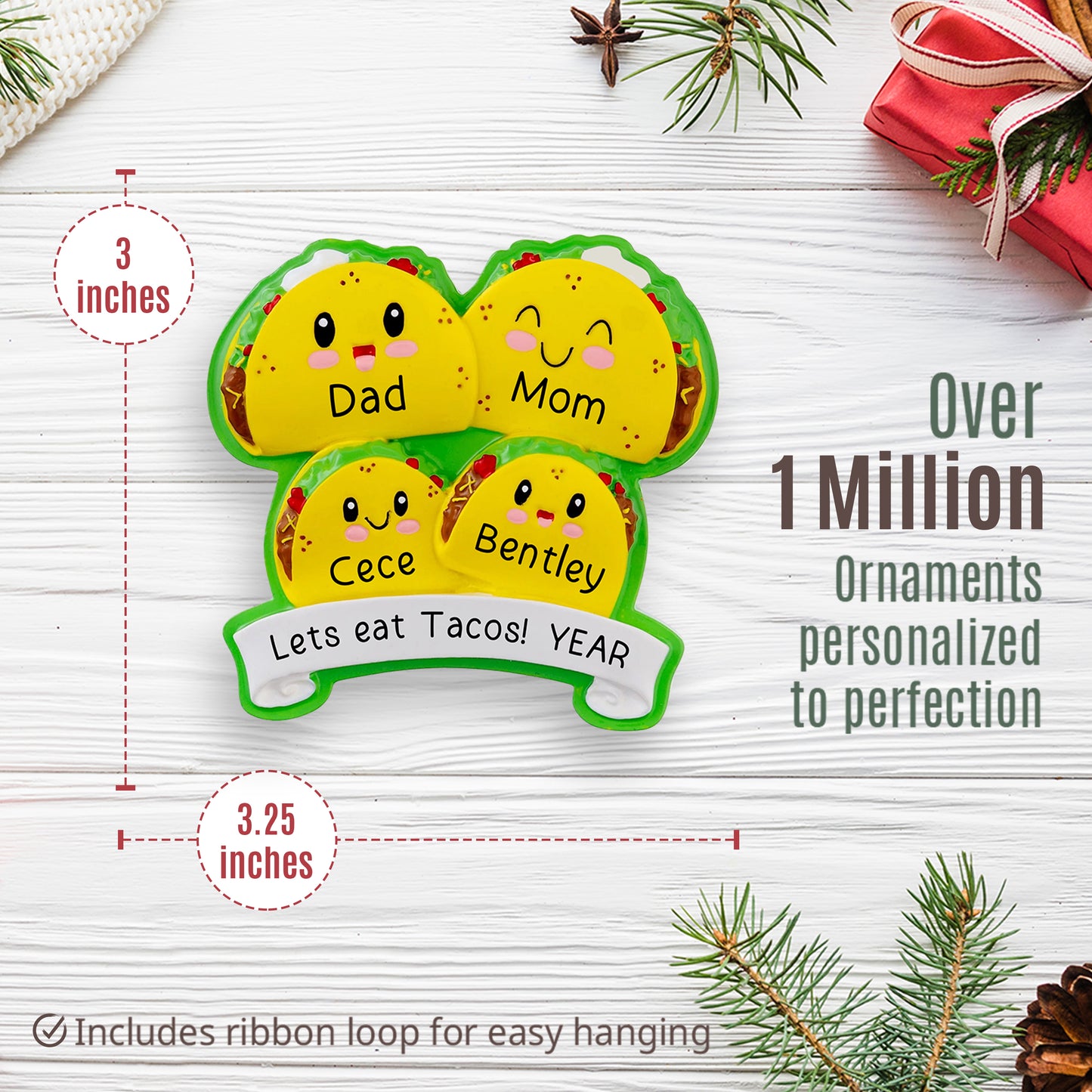 Taco Family of 4 Christmas Ornament