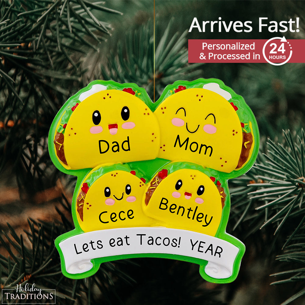 Taco Family of 4 Christmas Ornament