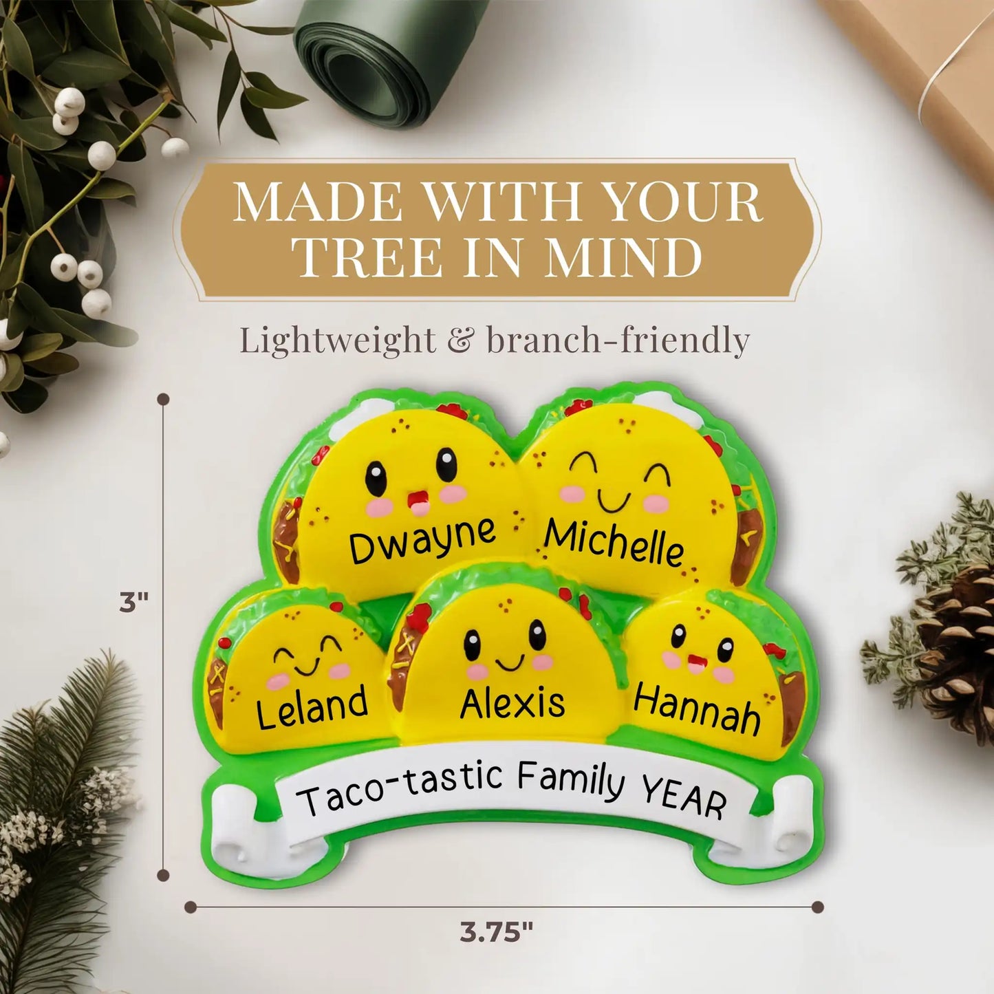 Adorno personalizado de la familia Taco de 5 