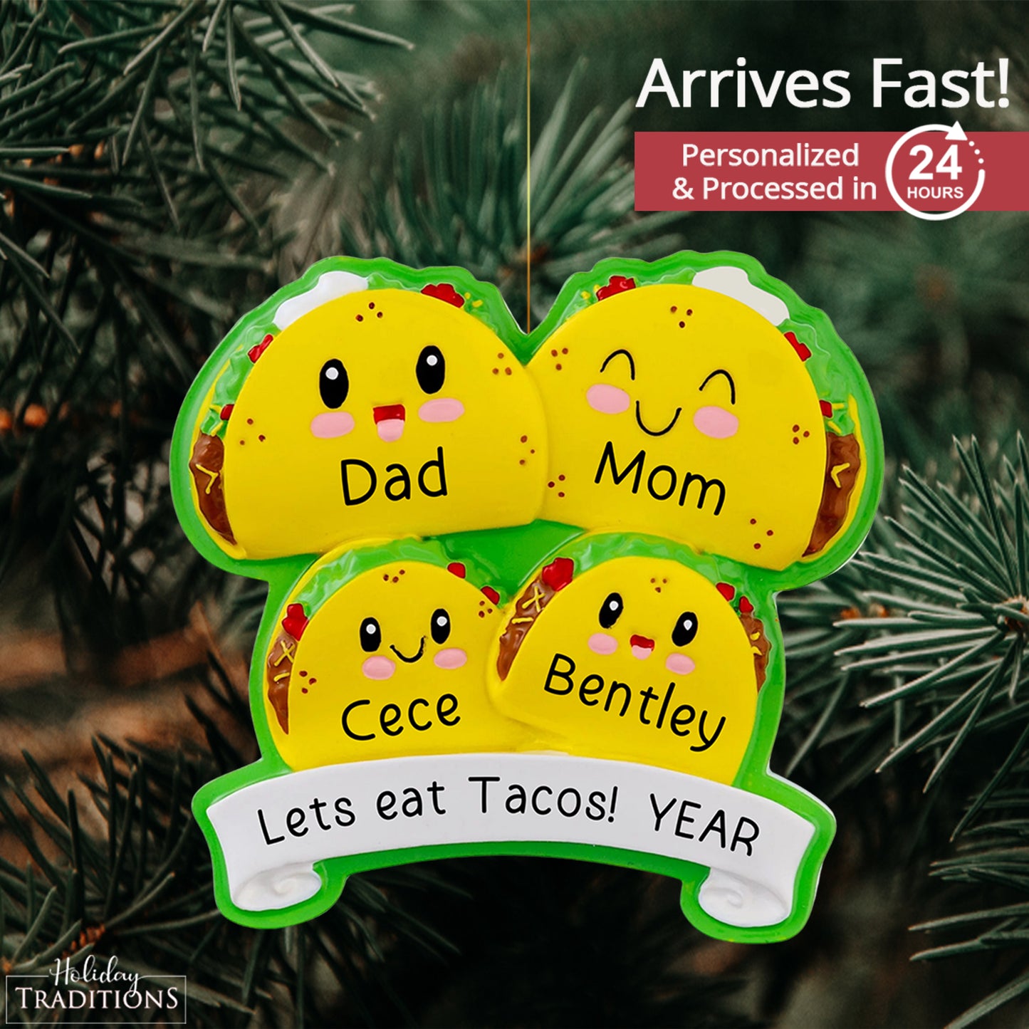 Taco Family of 5 Christmas Ornament