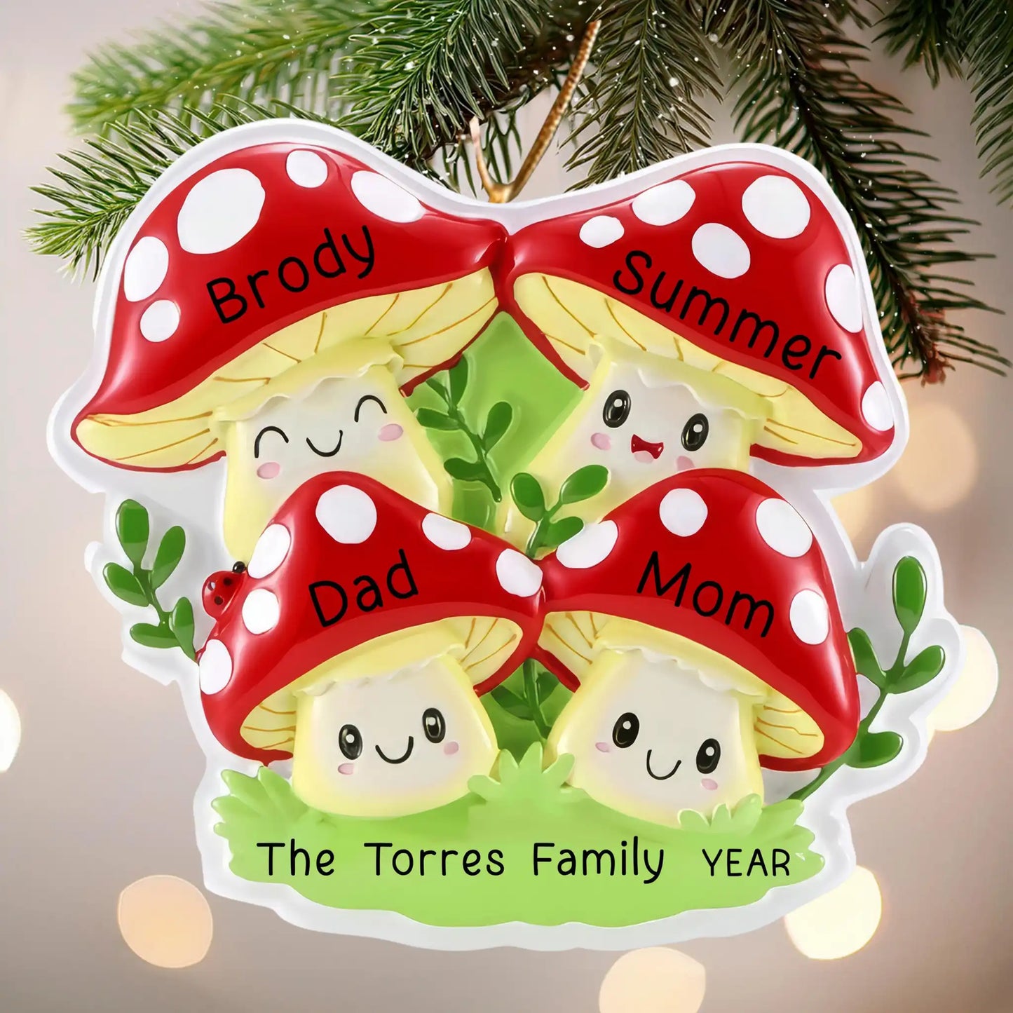 Mushroom Family of 4 Christmas Ornament