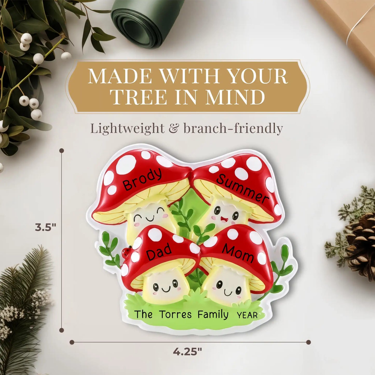 Mushroom Family of 4 Christmas Ornament