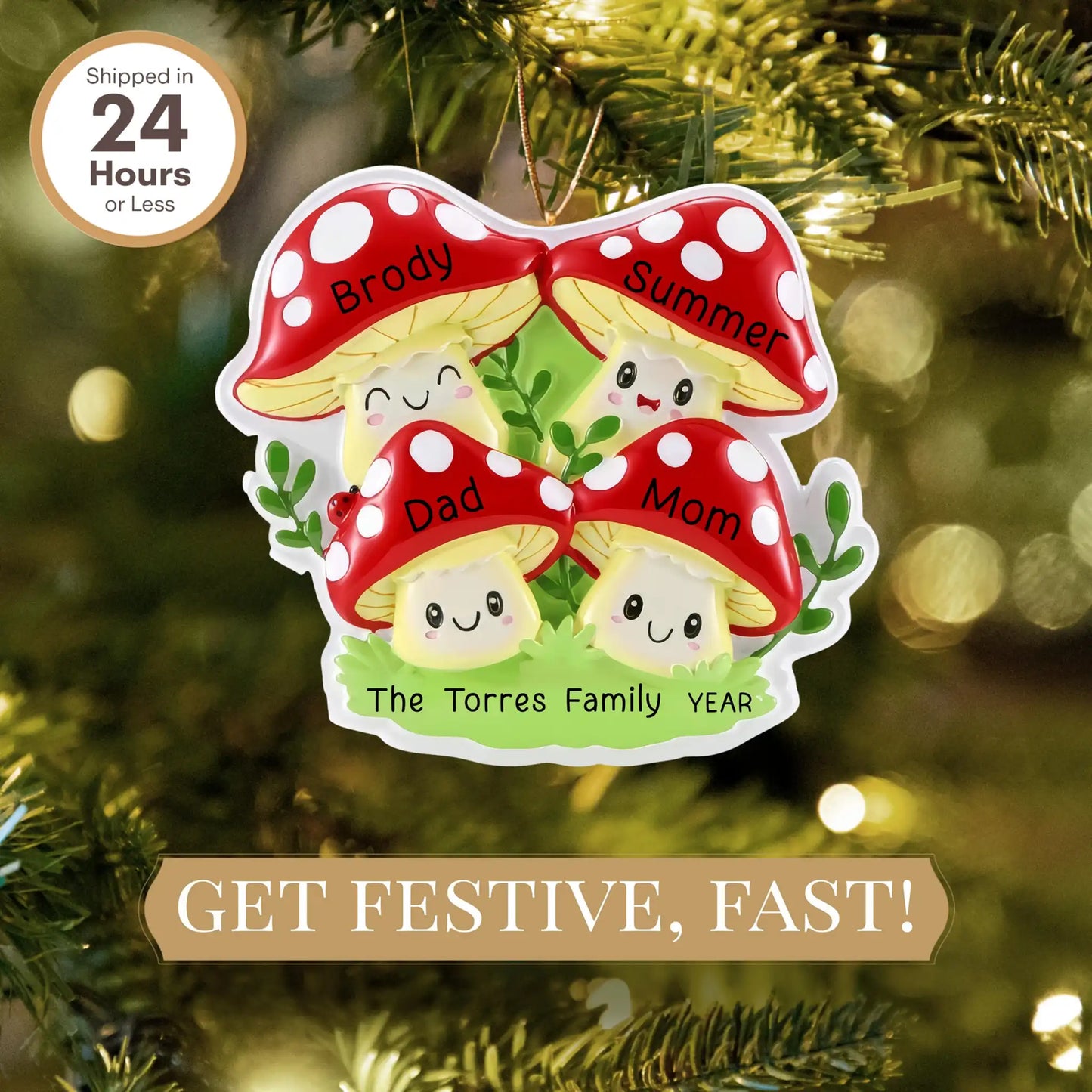 Mushroom Family of 4 Christmas Ornament