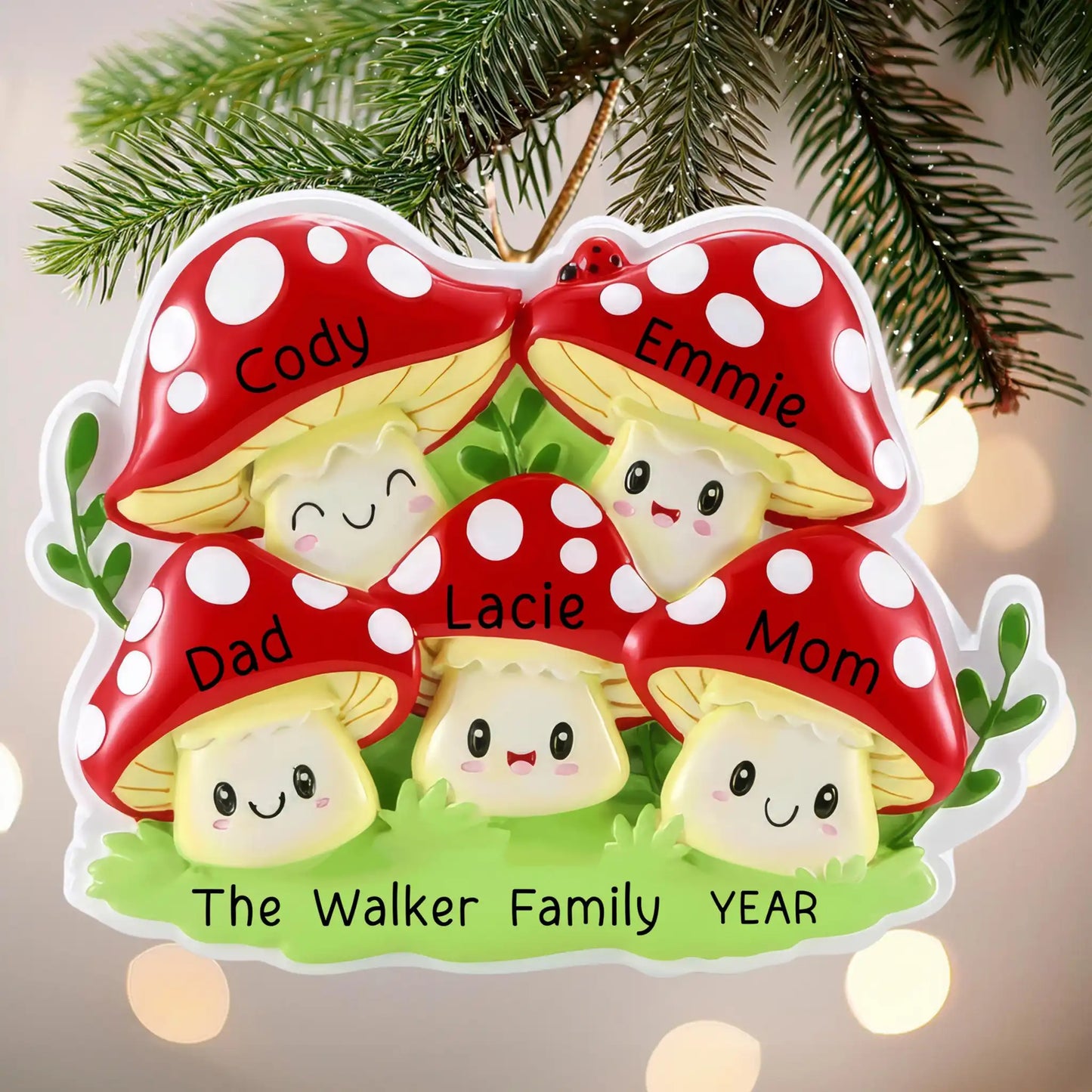Mushroom Family of 5 Christmas Ornament