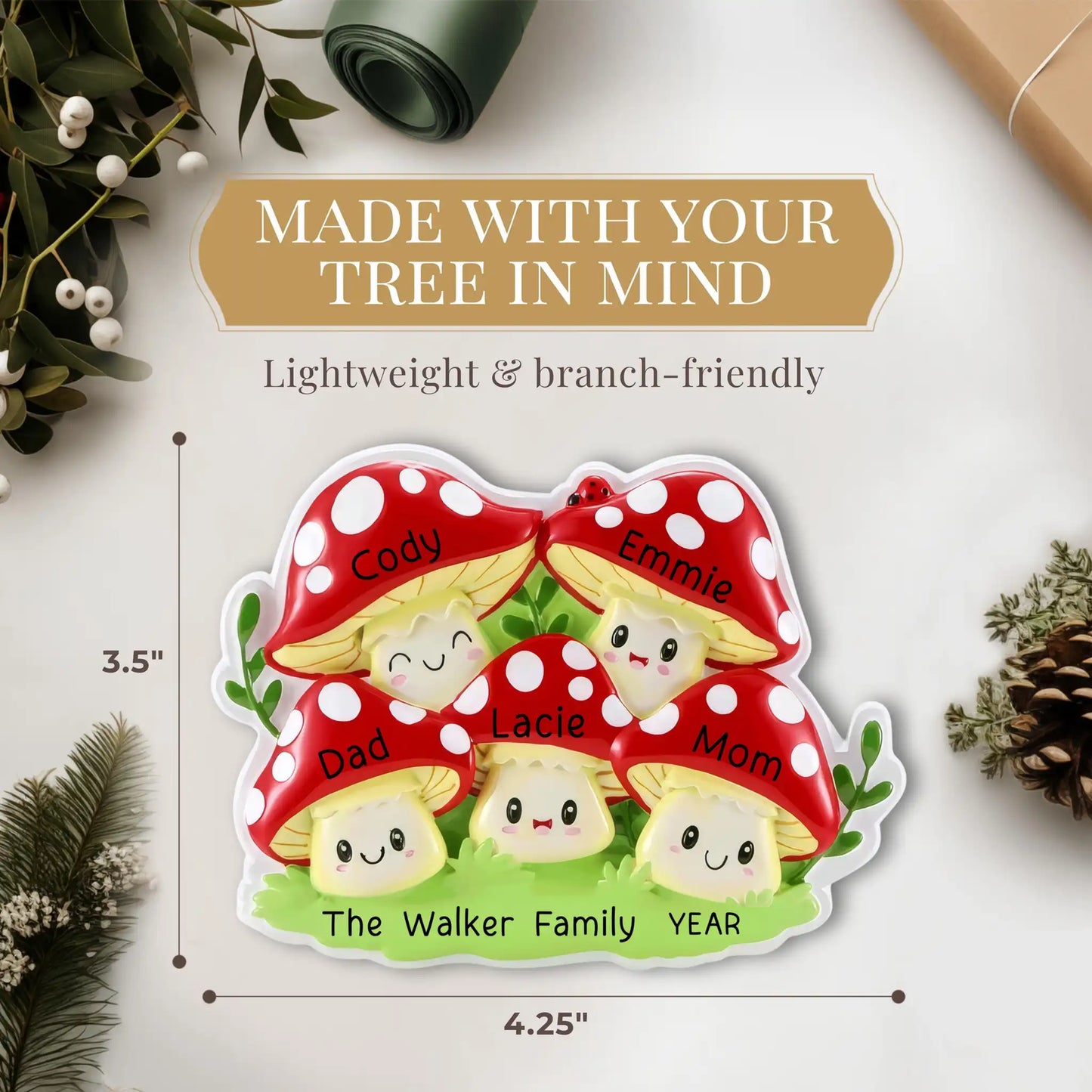 Mushroom Family of 5 Christmas Ornament
