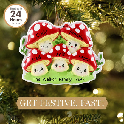 Mushroom Family of 5 Christmas Ornament