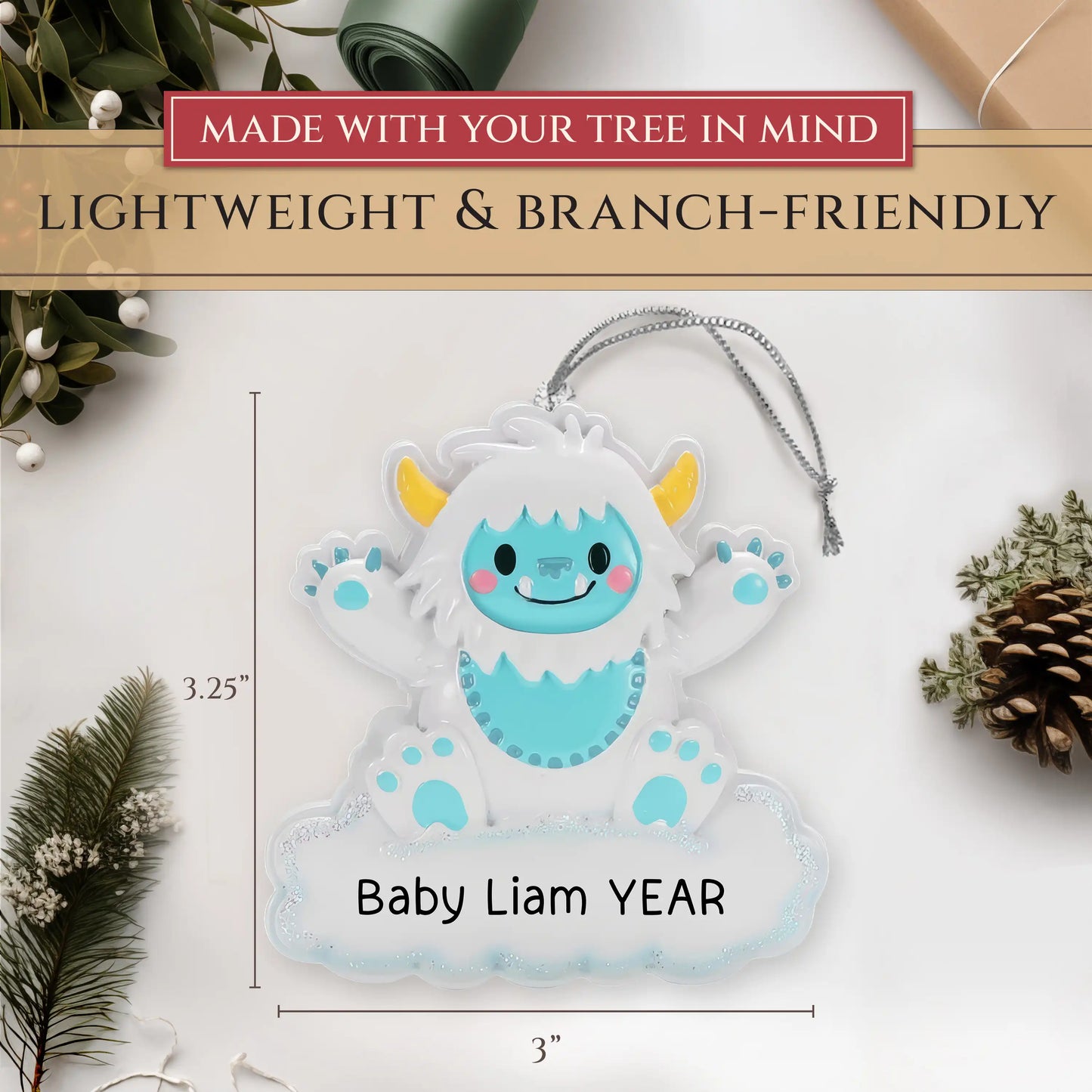 Baby Boy Yeti Christmas Ornament