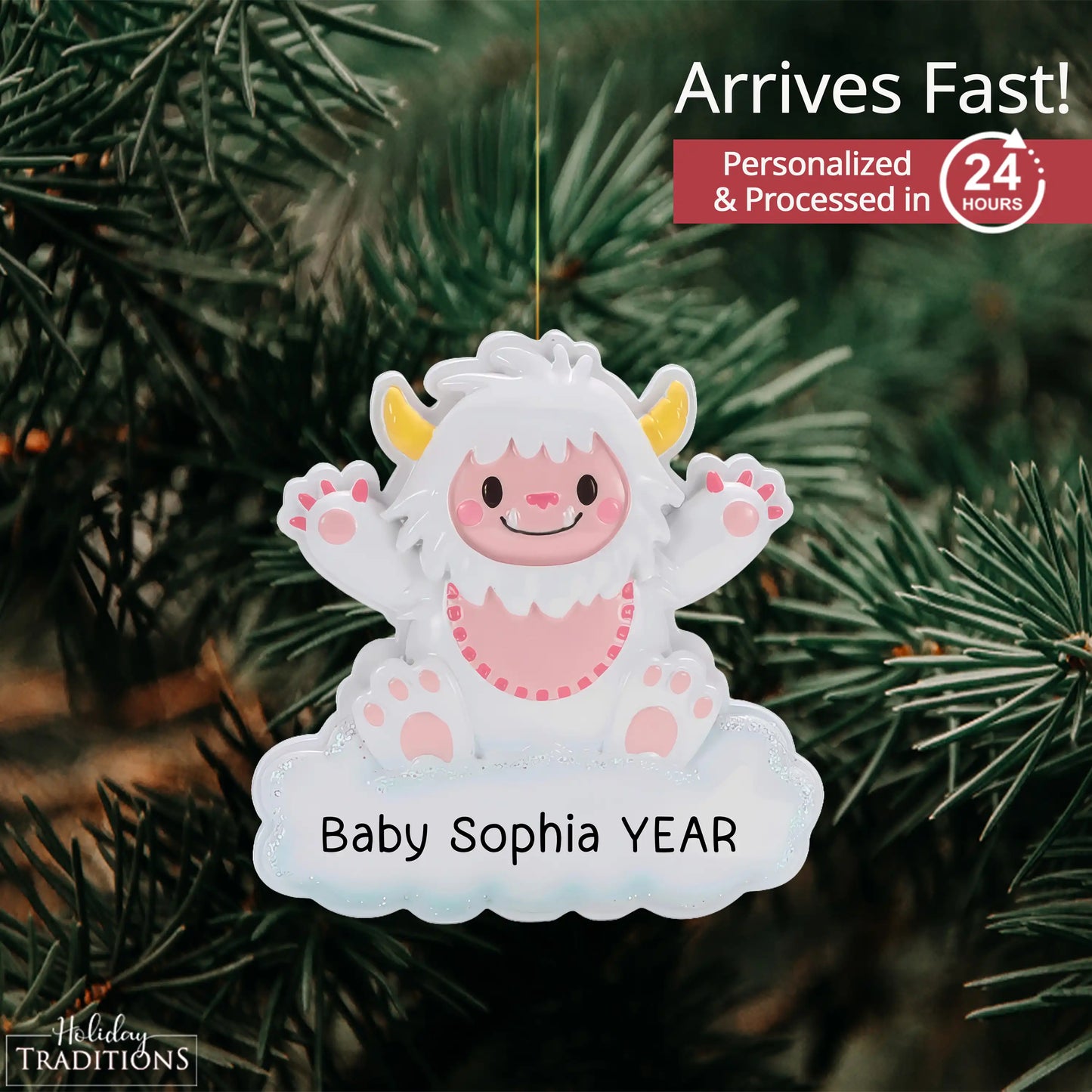 Pink Baby Girl Yeti Christmas Ornament