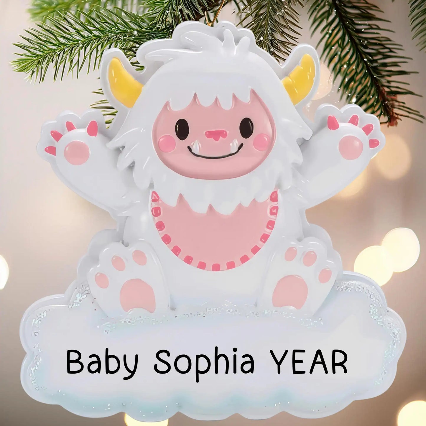 Adorno navideño de yeti de niña rosa
